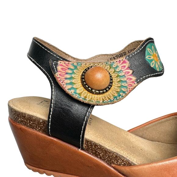 L’Artiste | Women | Glovely Art-To-Wear Boho Leather Wedge Sandals | Sz 6.5-7 - Picture 13 of 16